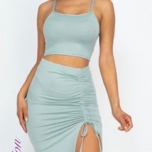 Cami Crop & Ruched Side Split Hem Midi Skirt